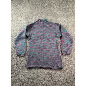 VINTAGE 90s EXTRA Sweater Womens Medium Pink Green Acrylic Knit Pullover FLAW